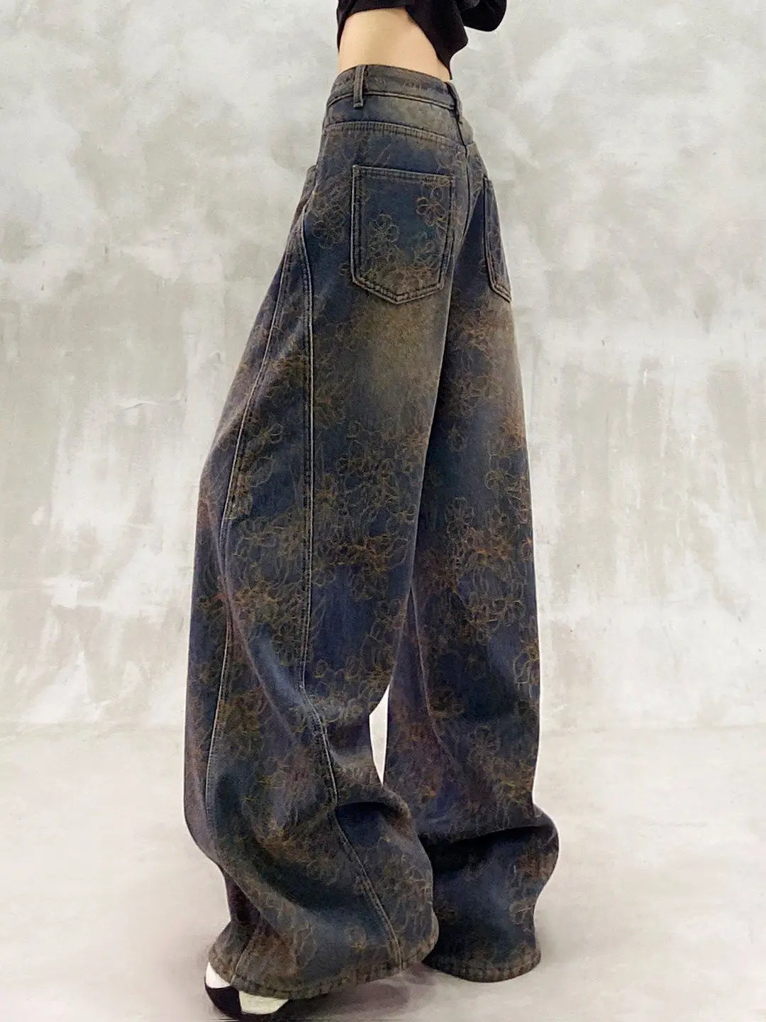 

Retro Faded Wide Leg Denim Jeans Women's Spring New Folded High Waist Loose Slimming Versatile Long Pants Casual Commute Style