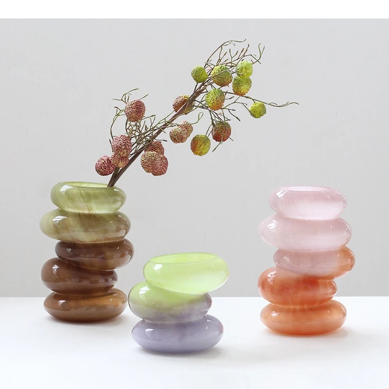 Glass Vase Geometric Pebble Stack Color Gradient Flower Vase Caterpillar Floral Arrangement Home Decoration Accessories