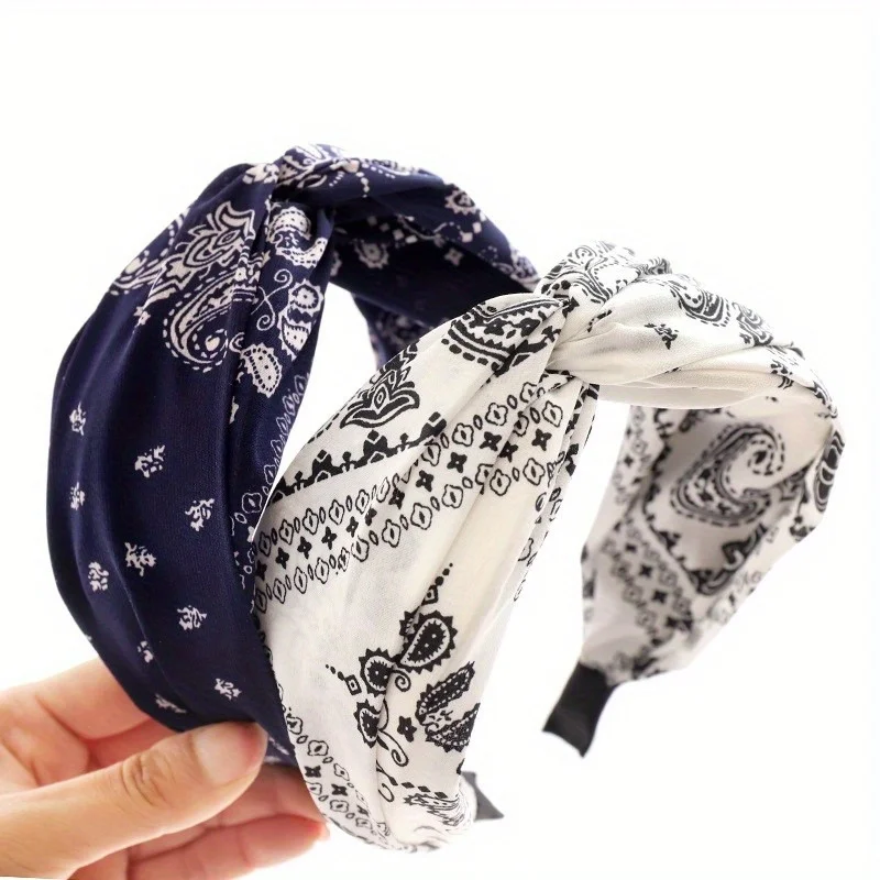 Wide Bohemia Paisley Flower Printed Middle Cross Knot Hairband Fashion Hair Hoop Women Hair Accessories Casual Adult Headband