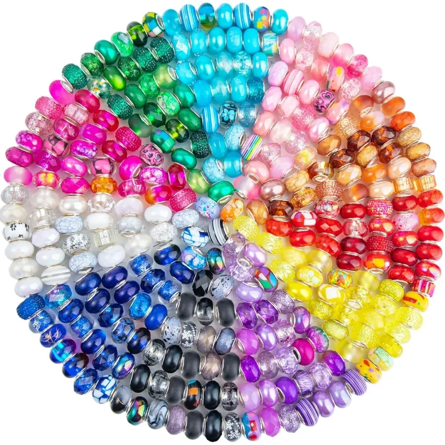 

220 шт. европейские бусины-разделители с большими отверстиями, ассортимент европейских ремесленных бусин, смешанные стразы, бусины лэмпворк, сказочные садовые бусины для