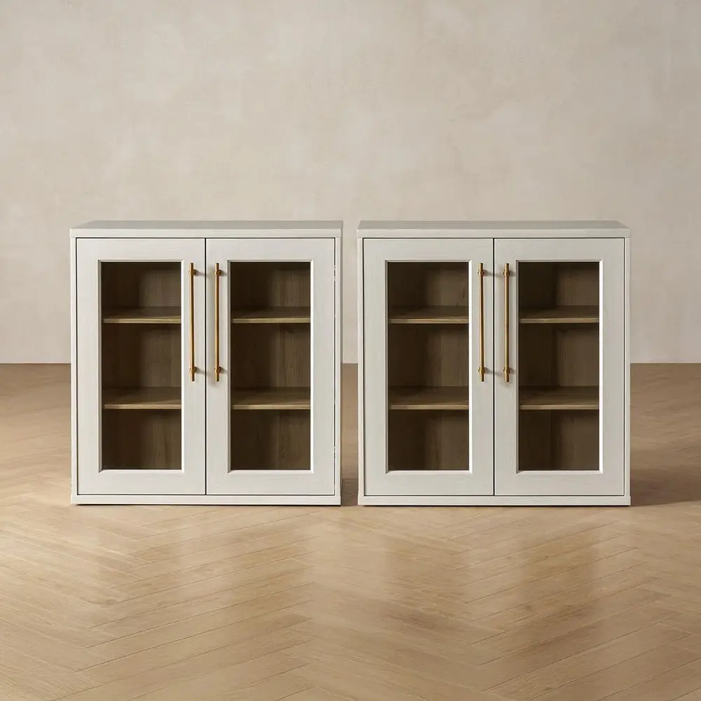 

White Oak Acrylic 2-Piece Accent Sideboard Set for Display, Media, Kitchen, Coffee Bar, Pantry, Living & Bedroom Use