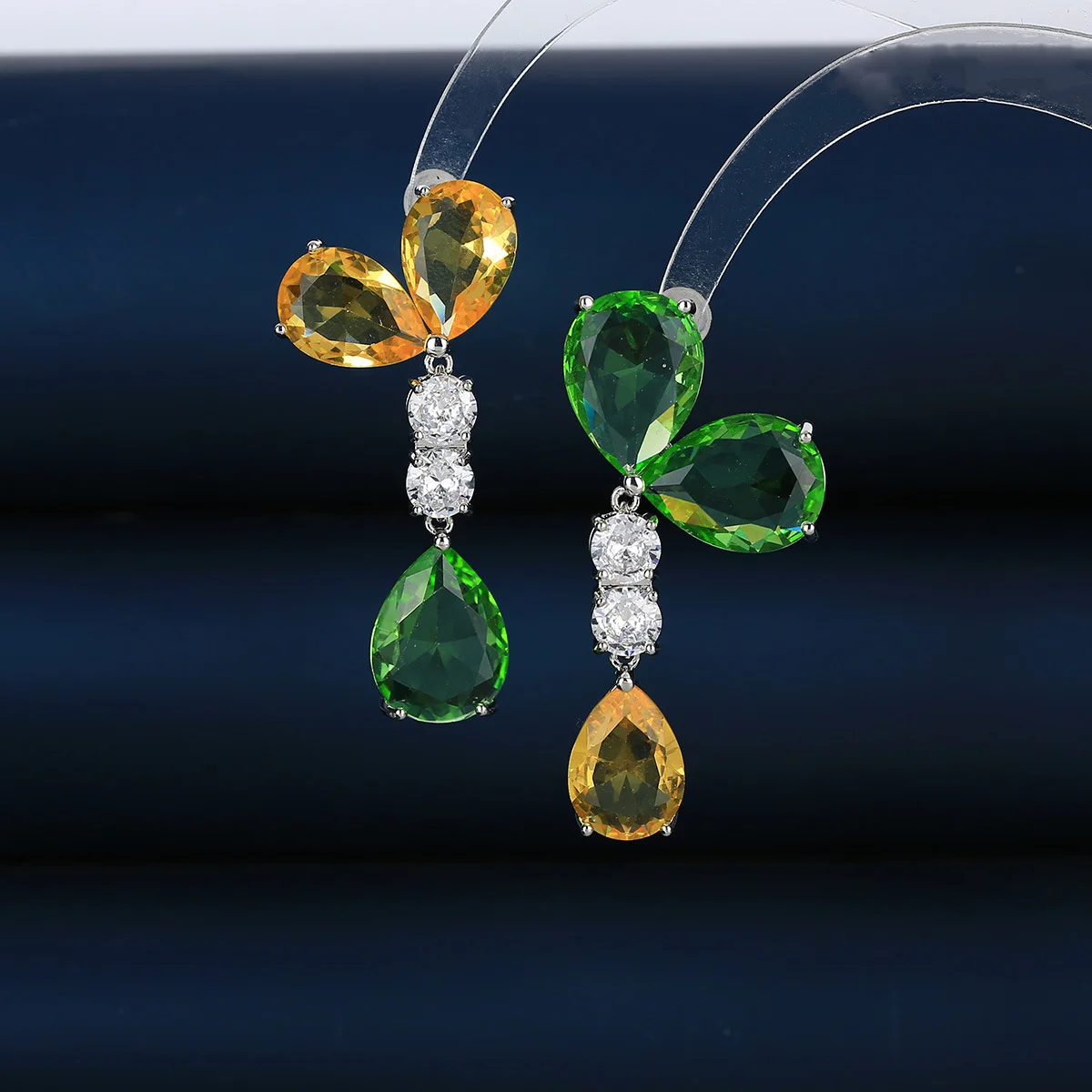 

925 Silver Needle Luxury Multicolor Gemstone Butterfly Drop Earrings, Elegant Bridal Wedding Jewelry Gift for Women