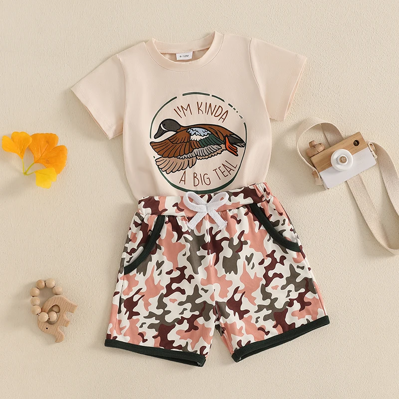 Ensemble 2 pièces pour bébé garçon, t-shirt à manches courtes imprimé canard, short à taille élastique, tenue d'été