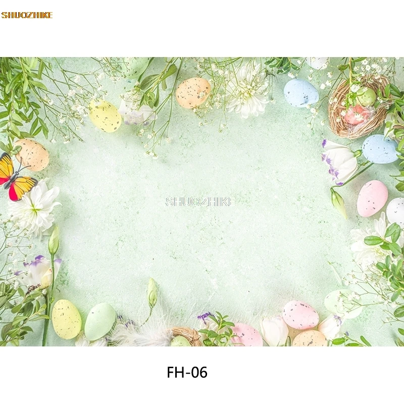 SHUOZHIKE 용수철 부활절 사진 배경 토끼 꽃 계란 나무 보드 사진 배경 스튜디오 소품 FH-01