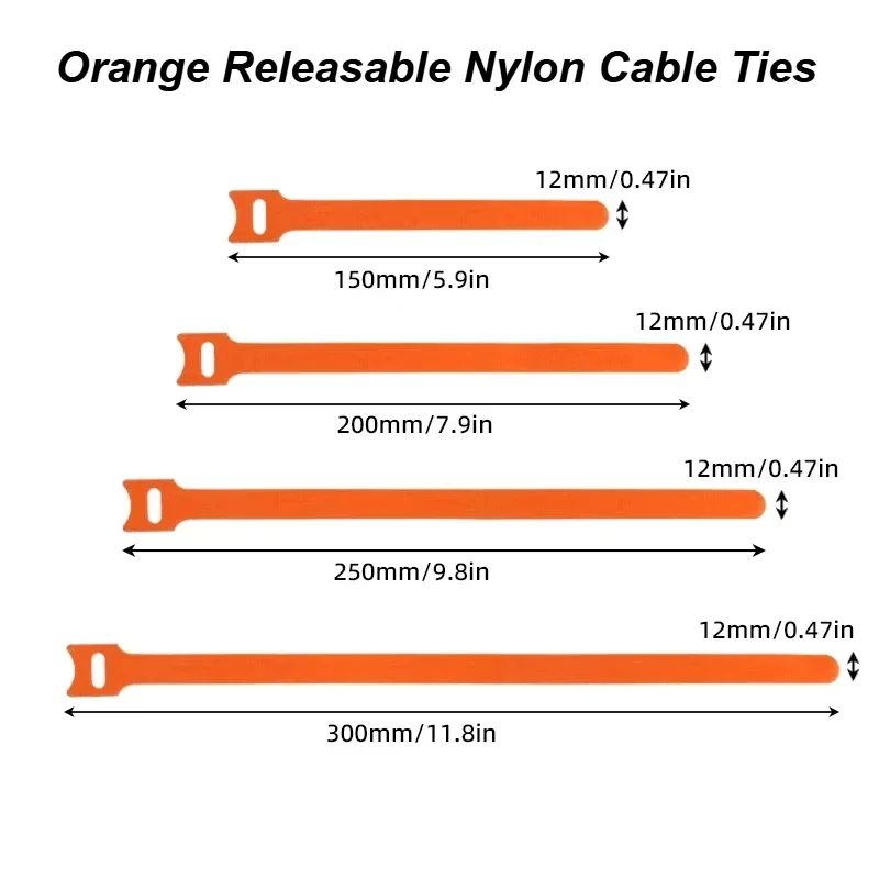 Orange Releasable Cable Ties 150 200 250mm Plastics Fastening Reusable Cable tie Straps Nylon Wrap Zip Bundle Bandage T-type Tie