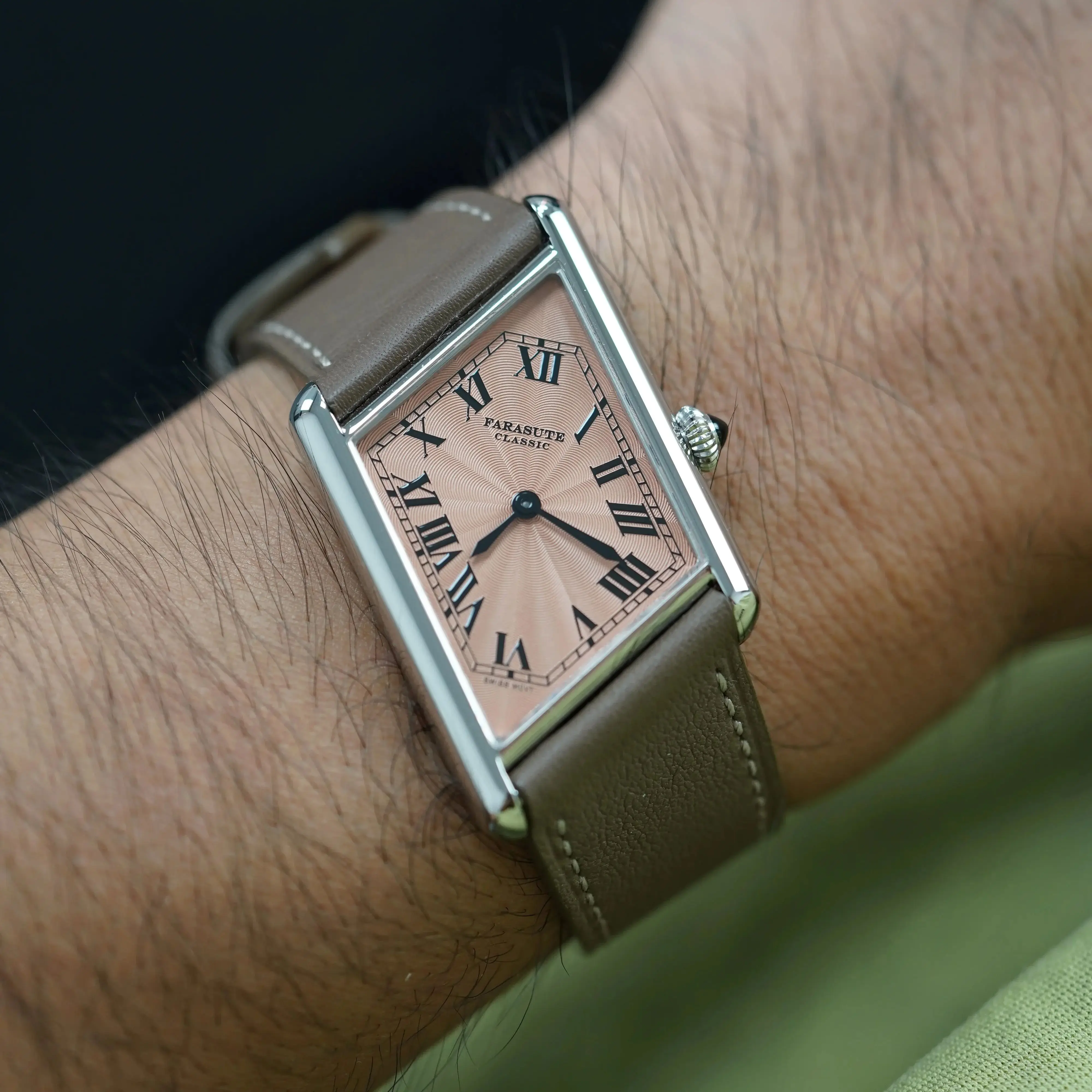 FARASUTE Herren Quarzuhr Vintage 27,2 mm Parallelogrammgehäuse Armbanduhr Saphirspiegel 3 Bar wasserdicht