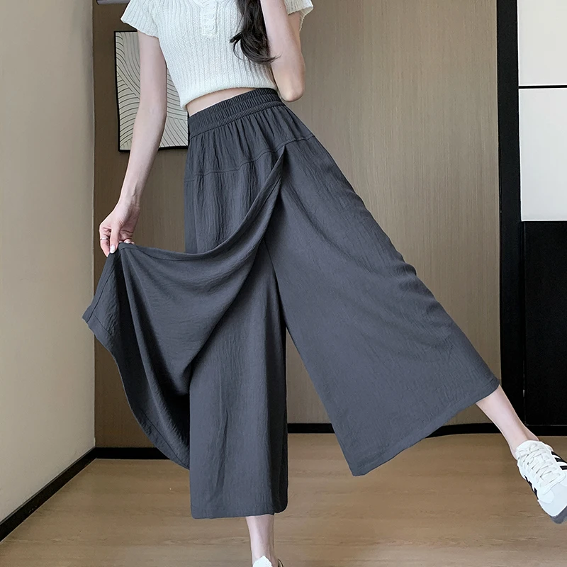 

Брюки Юбки Модные эластичные брюки с высокой талией длиной миди Широкие брюки Летние тонкие брюки Капри