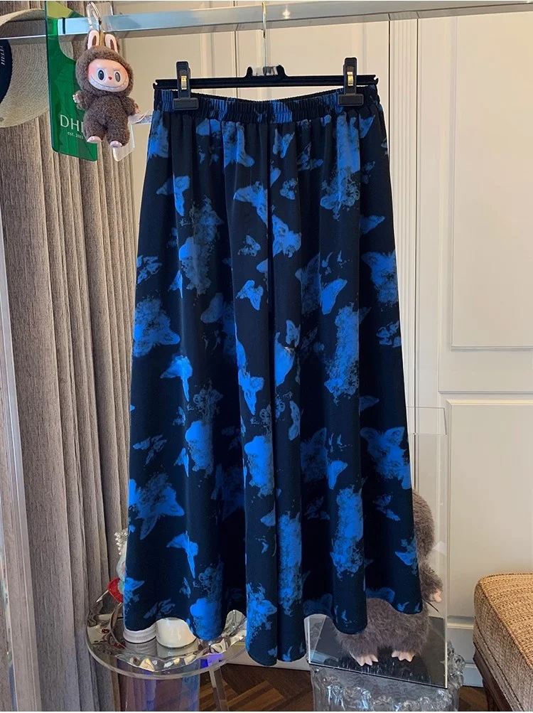 Retro  High Waist Draped Half Skirt Pants Women's Summer New plus Size Loose Slimming Wide Leg Pants