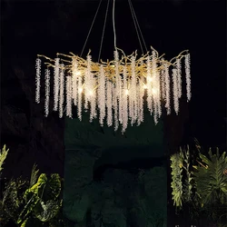 Luxury Gold Luster Chandeliers Crystal Metal Round Long Hanging Lamp for Dining Living Room Hotel Hall Home Light Fixture Decor