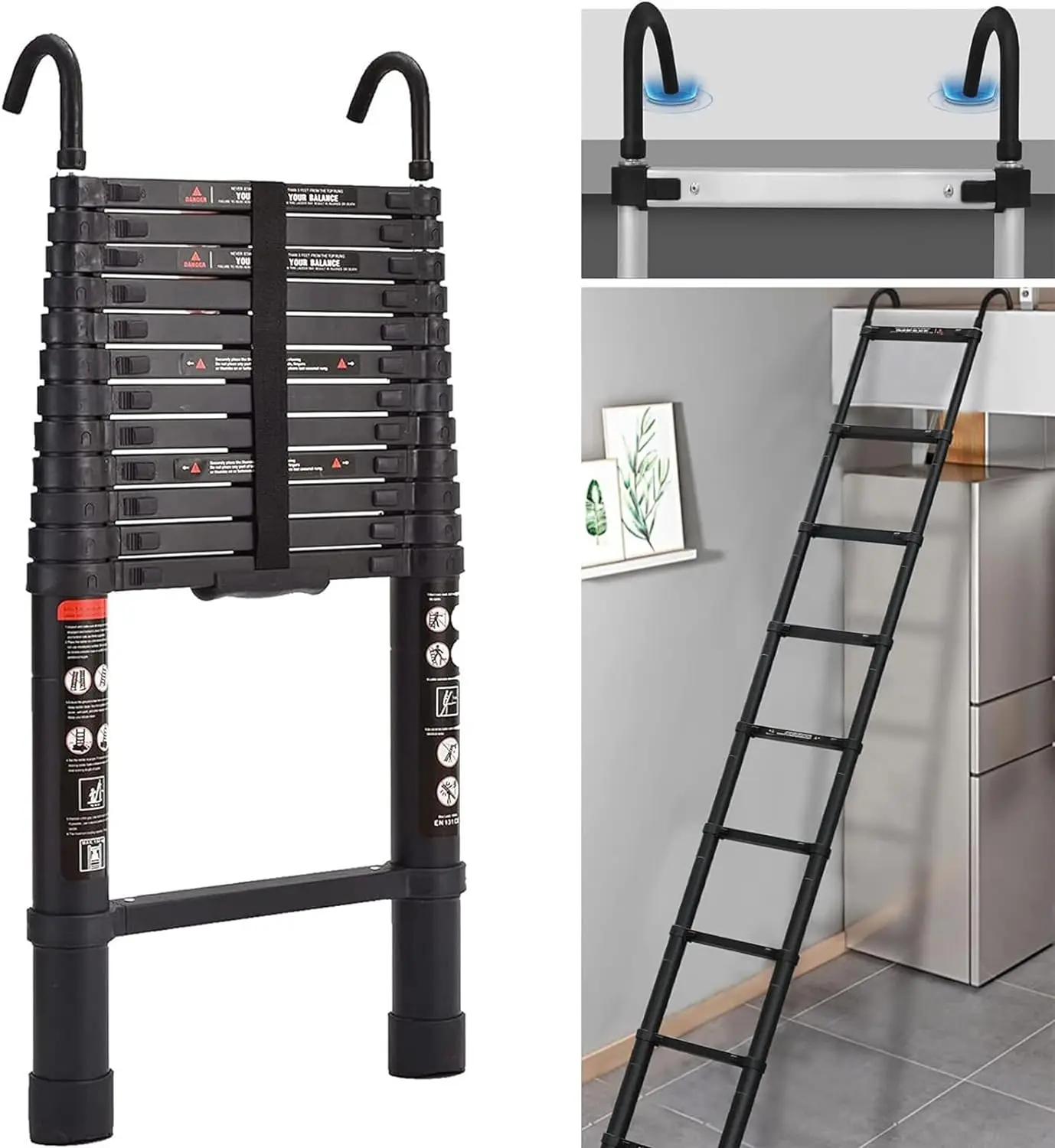 DayPlus 3,2-6,2M telescopische ladder met dakhaakset Aluminium Draagbaar Multifunctioneel Opvouwbaar Draagbaar Zwaar uitgevoerd Uitschuifbaar