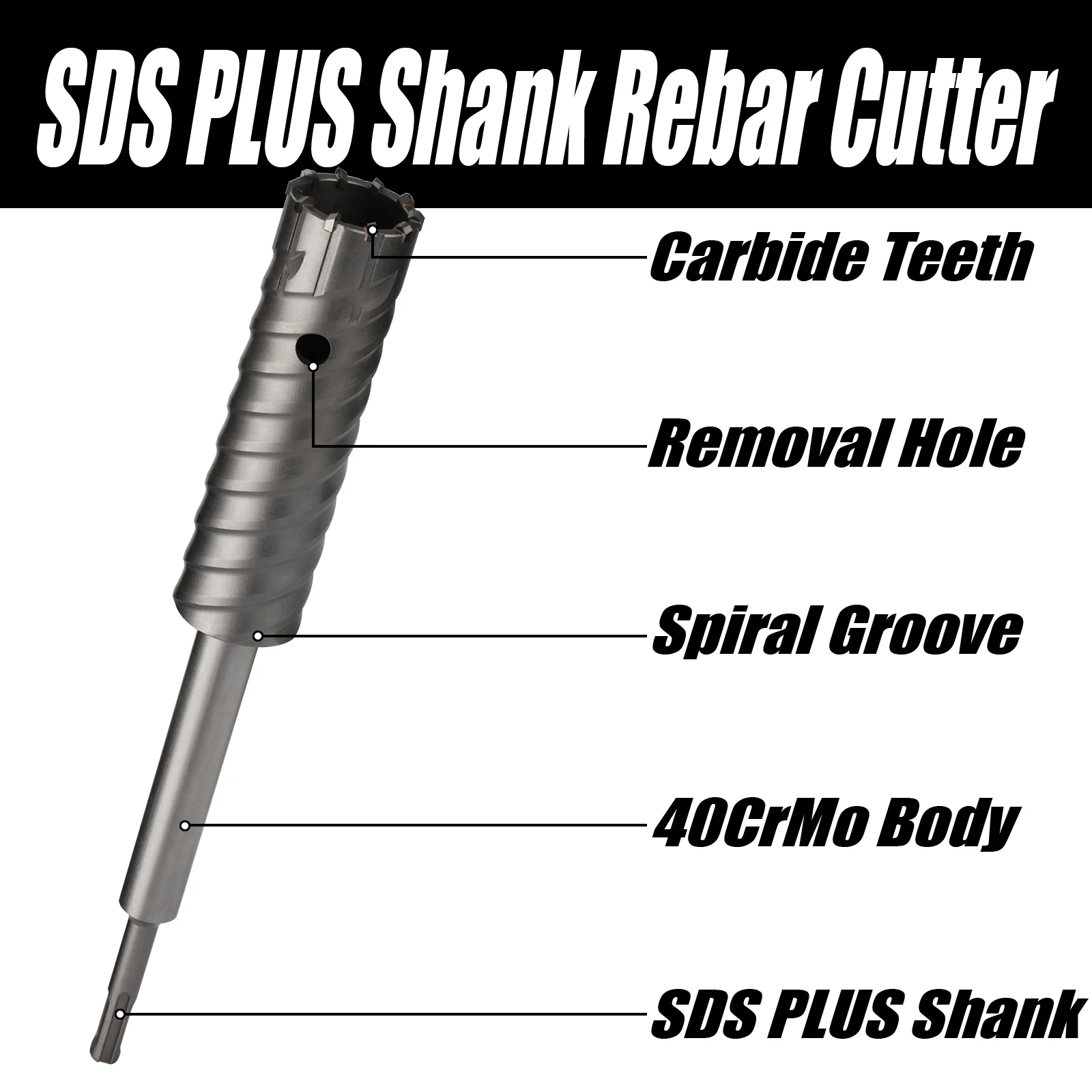 1 Stück 10-40mm SDS Plus 303mm Bohrhammer-Bit – Hochleistungsfähig für Betonstahlschneiden, ideal für Bau- und Abbrucharbeiten – Detail 1