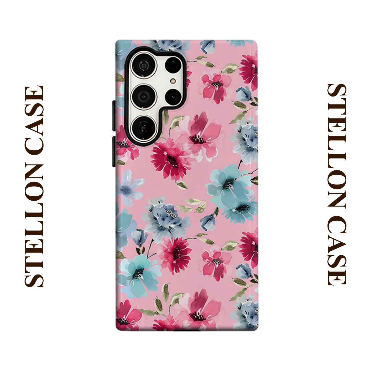 Watercolor Floral pink Phone Case For Samsung Galaxy S25 S24 S23 Ultra Plus A35 A55 Glossy HD Hard Cover Film Shell
