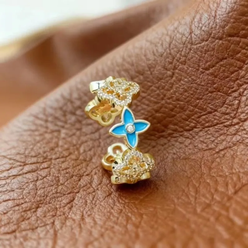 خاتم البرسيم المجوف المحظوظ بأربع أوراق للنساء، مرصع بالزيت، خاتم فاخر وخفيف الوزن وغير يتلاشى #4