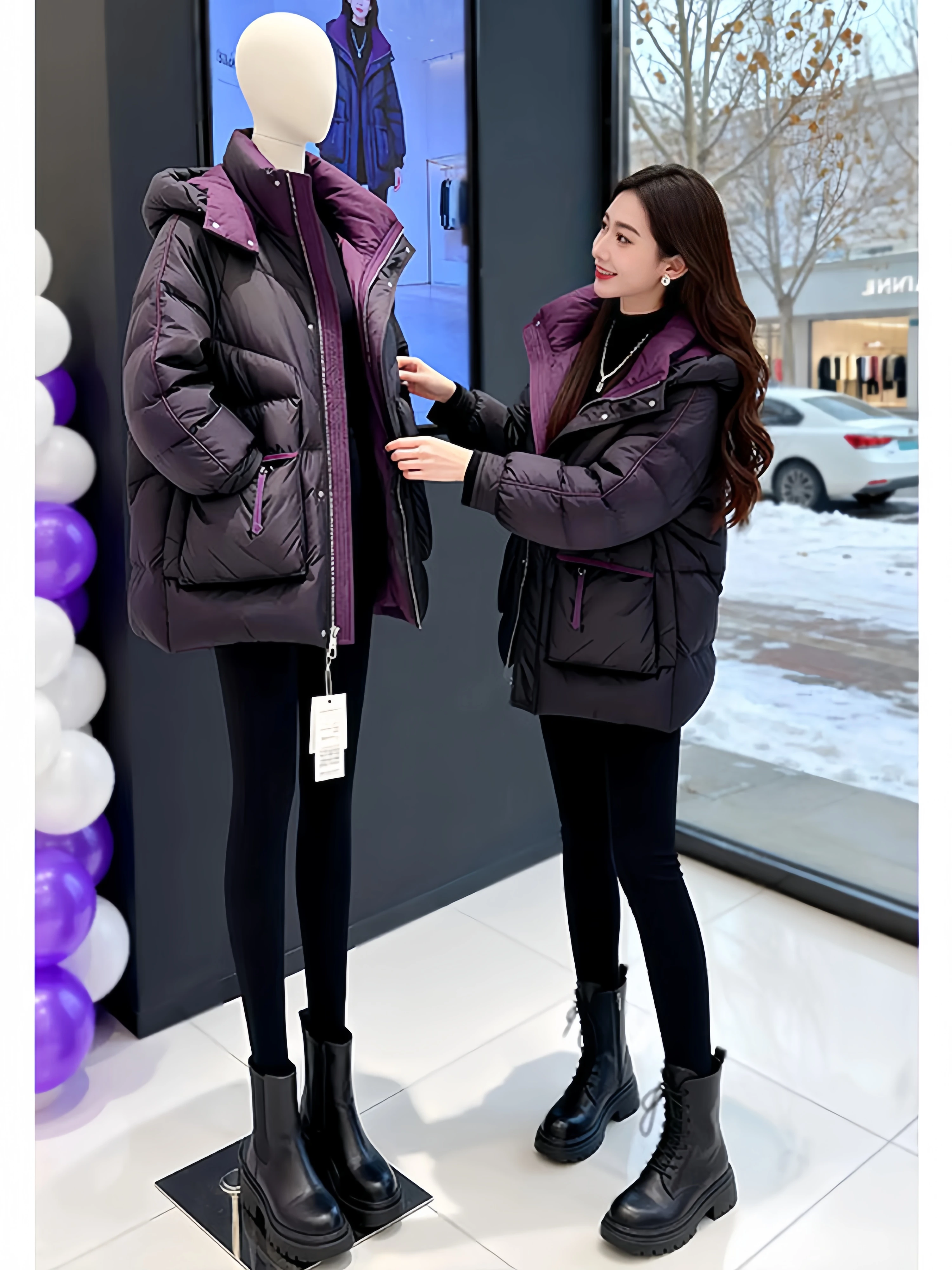 

Thickened Bread Style down Jacket Korean Loose Fit Winter Coat Women's Cotton Padded Coat Patchwork Bread Style Outerwear