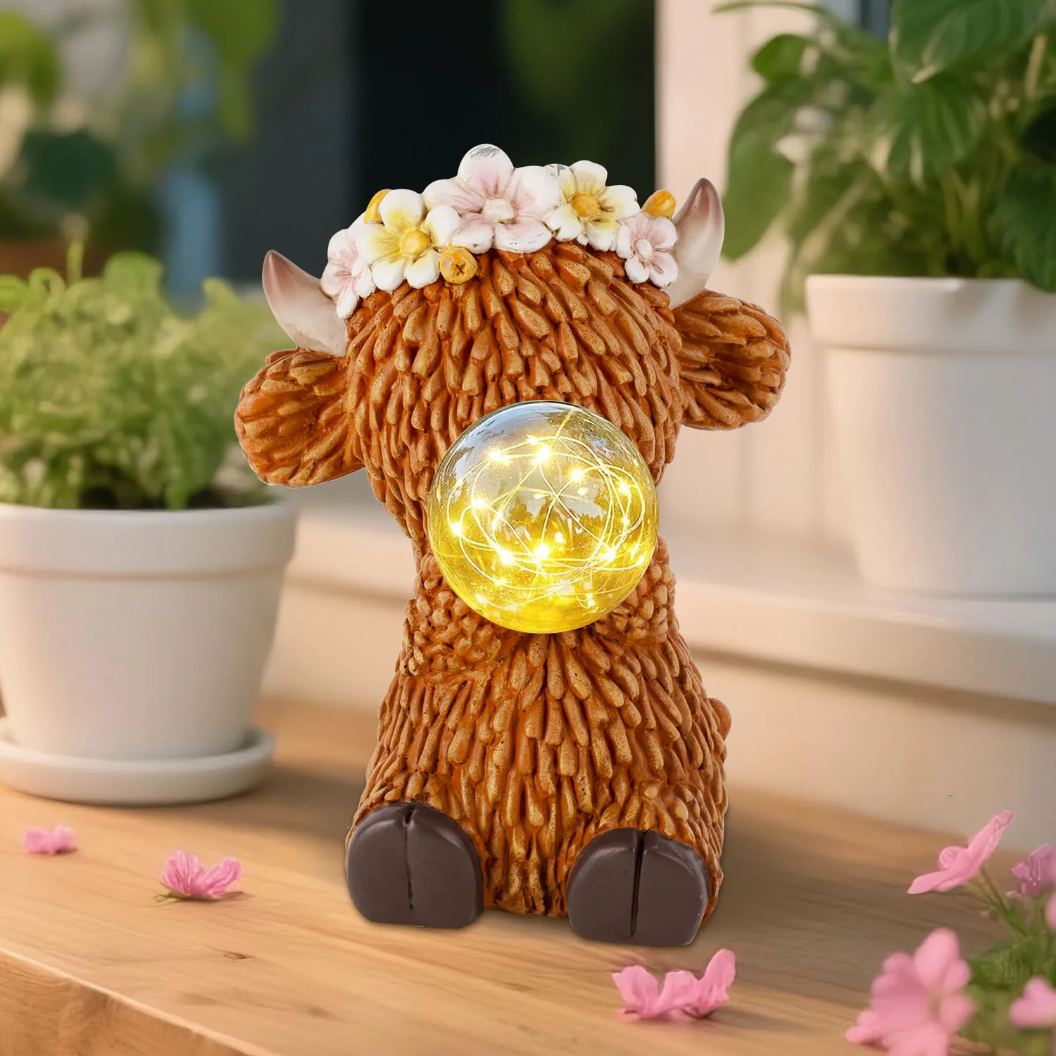 

Солнечная горная корова, гном, садовый декор, статуя, уличное забавное световое украшение для двора, патио, газона, стола, уникальное новоселье