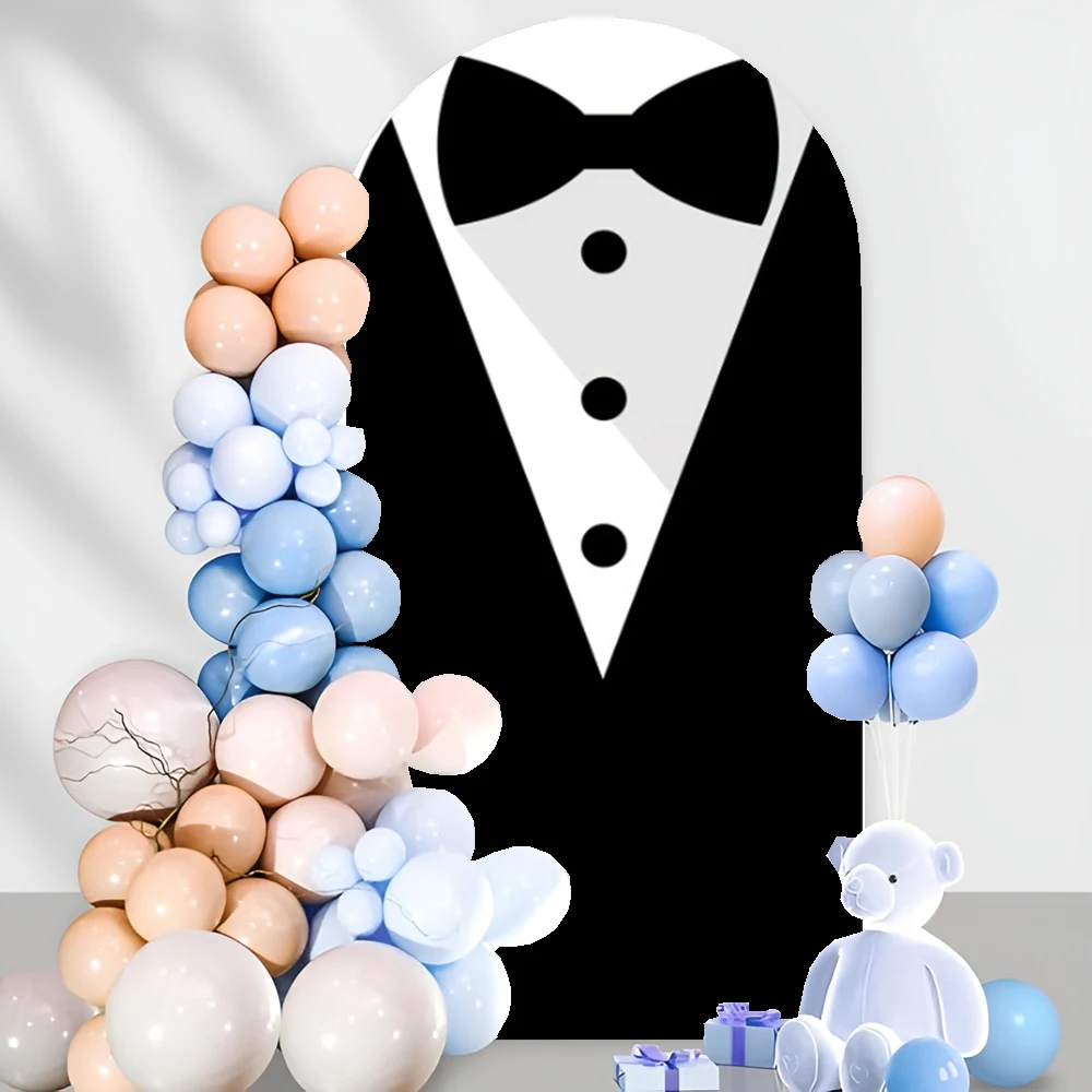 Mocsicka Mocsicka قوس الخلفيات غطاء الوجهين استحمام الطفل حفلة عيد ميلاد ديكور بدلة سوداء ربطة العنق بوس خلفية الاستوديو