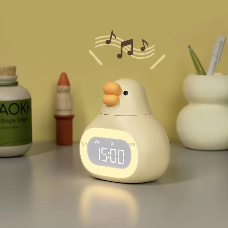 

Cartoon Goose Digital Alarm Clock Night Light Snooze mode 12/24 H Bedside Desk Clock USB Rechargeable Gift for Students Kids