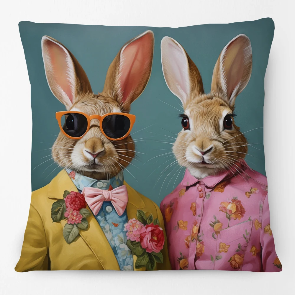 European Rabbit Badger Rooster Horse Animals Hipster with Glasses Painting Cushion Covers Decorative Pillowcase