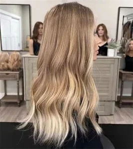 أشقر فاتح طويل مع تسليط الضوء على شعر مستعار صناعي بدانتيل أمامي للنساء، شعر مستعار جميل طبيعي مموج متوسط الحجم عالي الدقة بدون صمغ