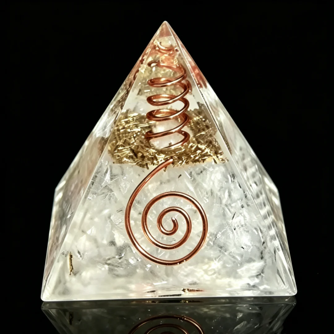 1pc Clear Quartz Orgone Pyramid Copper Spiral Energy Generator Reiki Healing Crystal For EMF Protection Meditation Home Decor