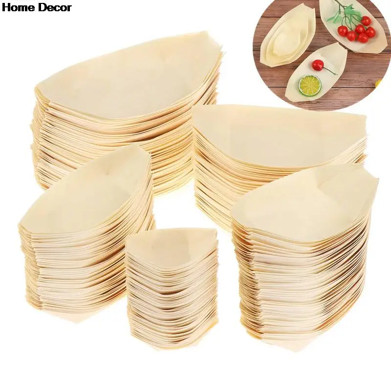 50pcs/lot Sushi Shushi Wood Boat Natural Bamboo Disposable Kayak Salad Dessert Pine Cake Boat Snack Bowl Mat Sushi Plate Tray