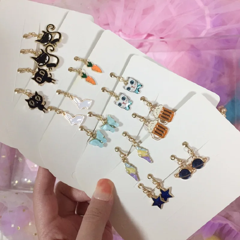 2 Pairs/Set Cute Holeless Ear Clips for Girls Children Earrings Student Ear Pins Women Clip Earring Jewelry Accessories
