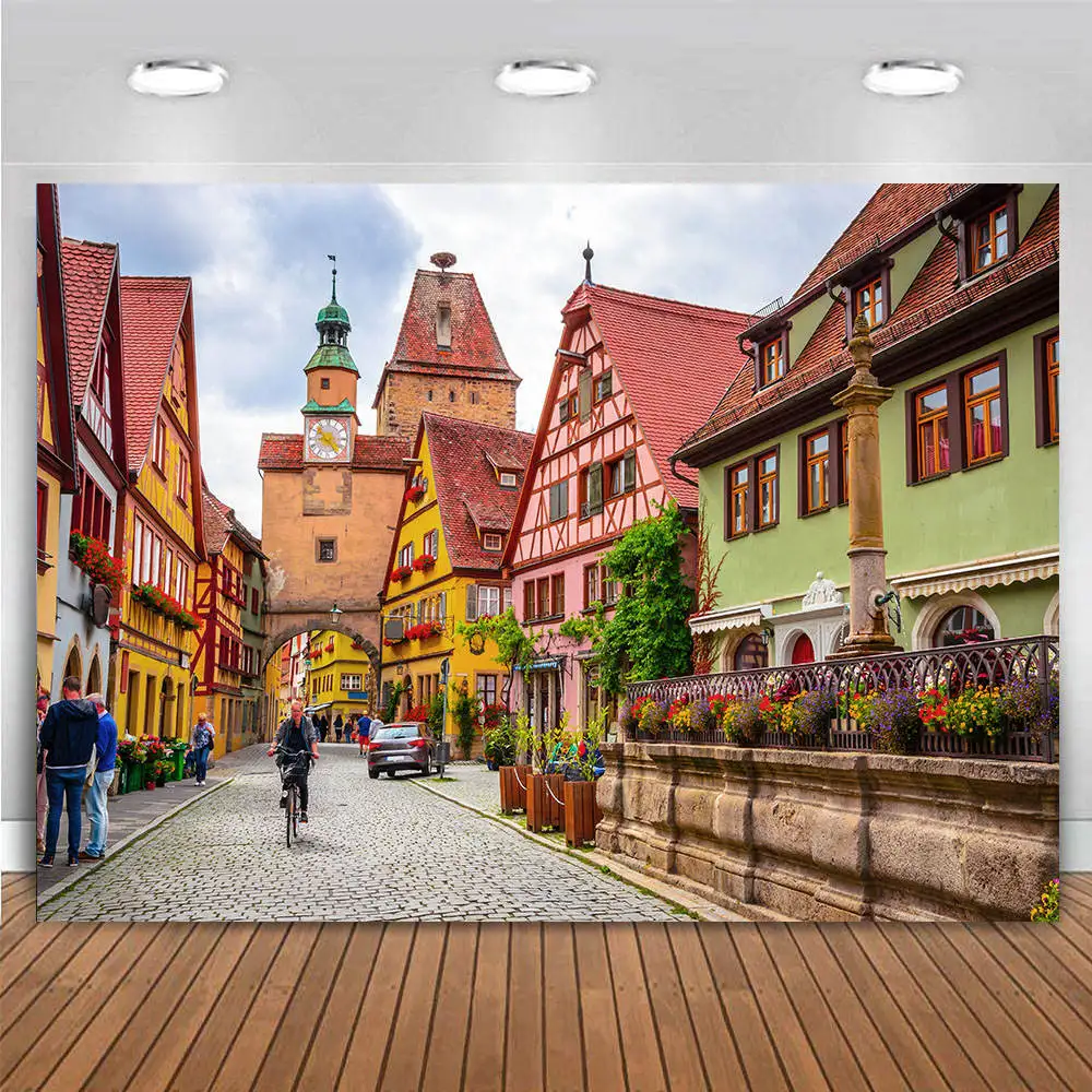 

Germany Oktoberfest Party Decoration Backdrop Europe Famous Medieval Historical Town Street Bavaria Old City Rodeburg Background