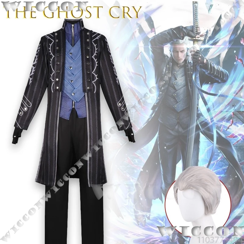 ‌ ‌ ‌ ‌ ‌ ‌ ‌ ‌ ‌ Disfraz de The Ghost Cry Vergil, gabardina, traje de Anime para Halloween, traje de actuación de Halloween, traje de Carnaval para hombre, chaleco ‌ ‌