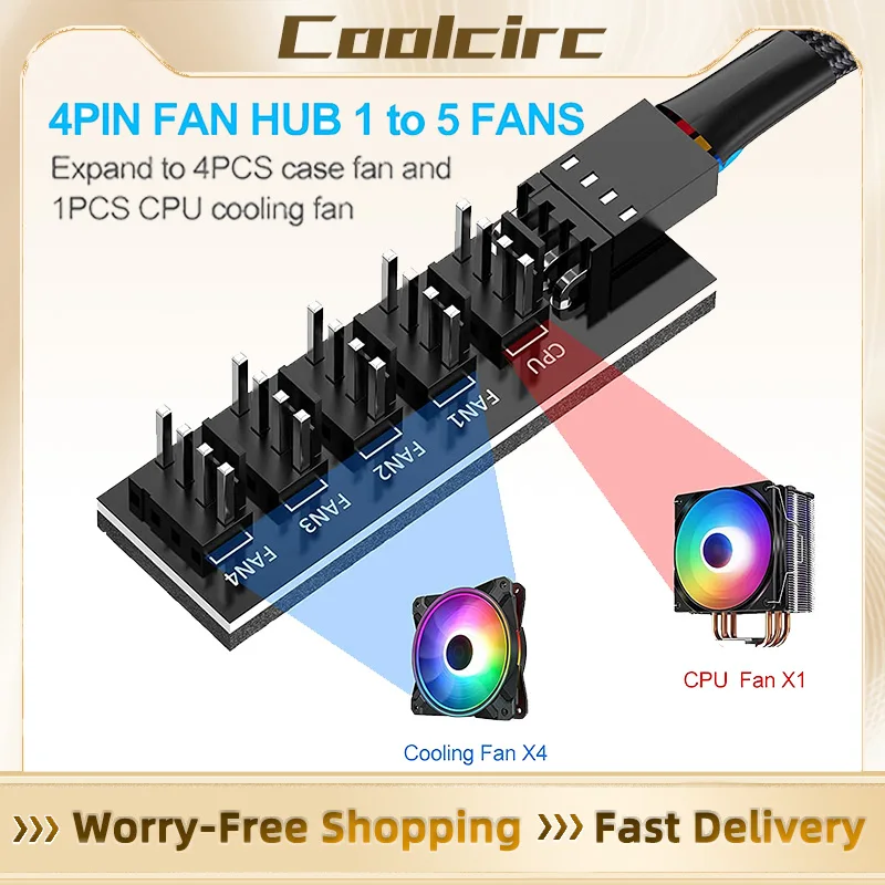 

Coolcirc 1--5-канальный ШИМ-концентратор вентилятора — 4-контактный разветвитель для вентиляторов процессора и корпуса ПК