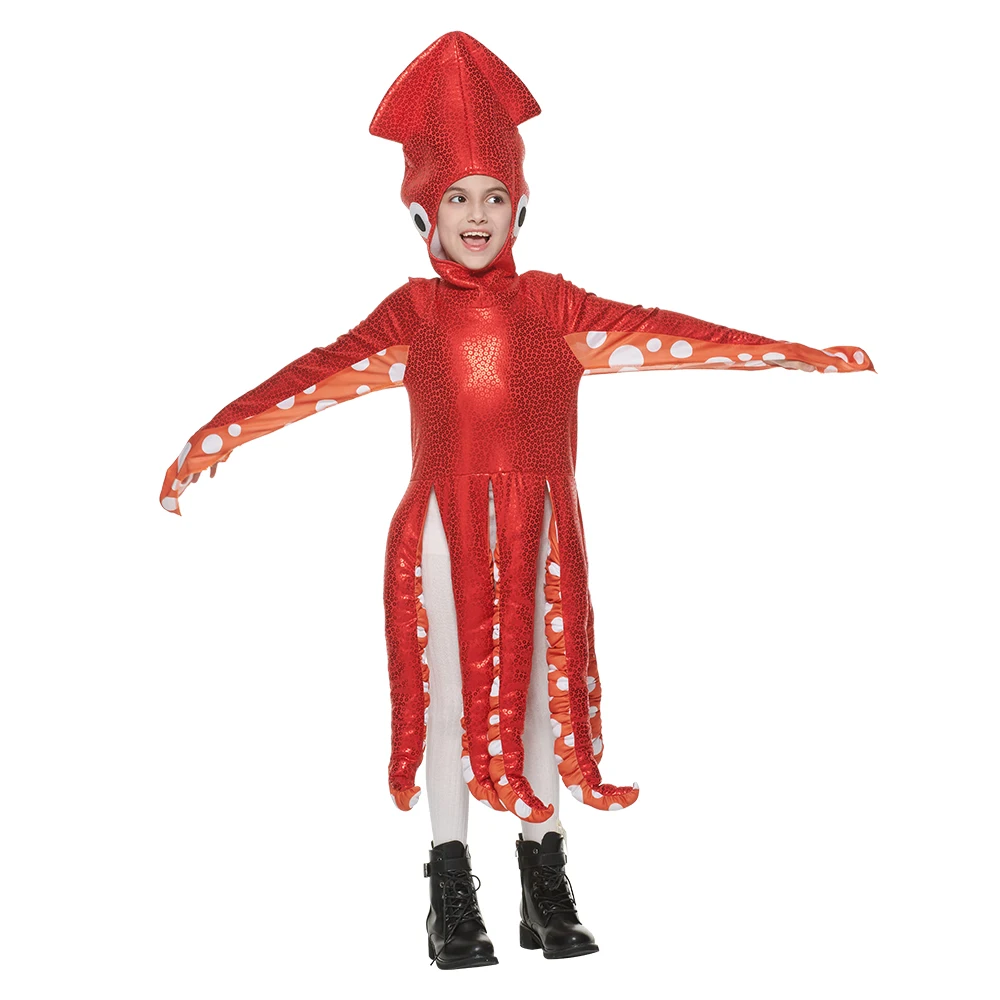 Combinaisons en éponge de poulpe rouge drôle, accessoires de fête de cosplay, olympiques d'animaux d'Halloween pour parents et enfants, robe de paupières de carnaval