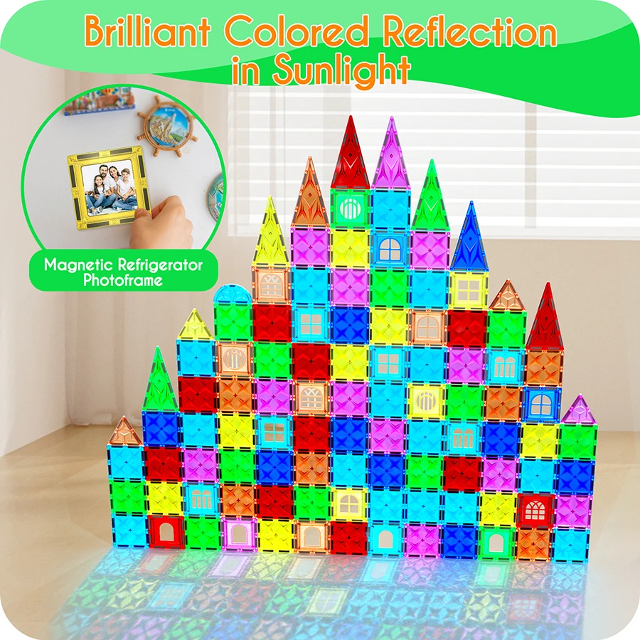 42-piece magnetic tile creative assembly set, magnetic building block toys for children aged 3 to 8, colorful 3D design.