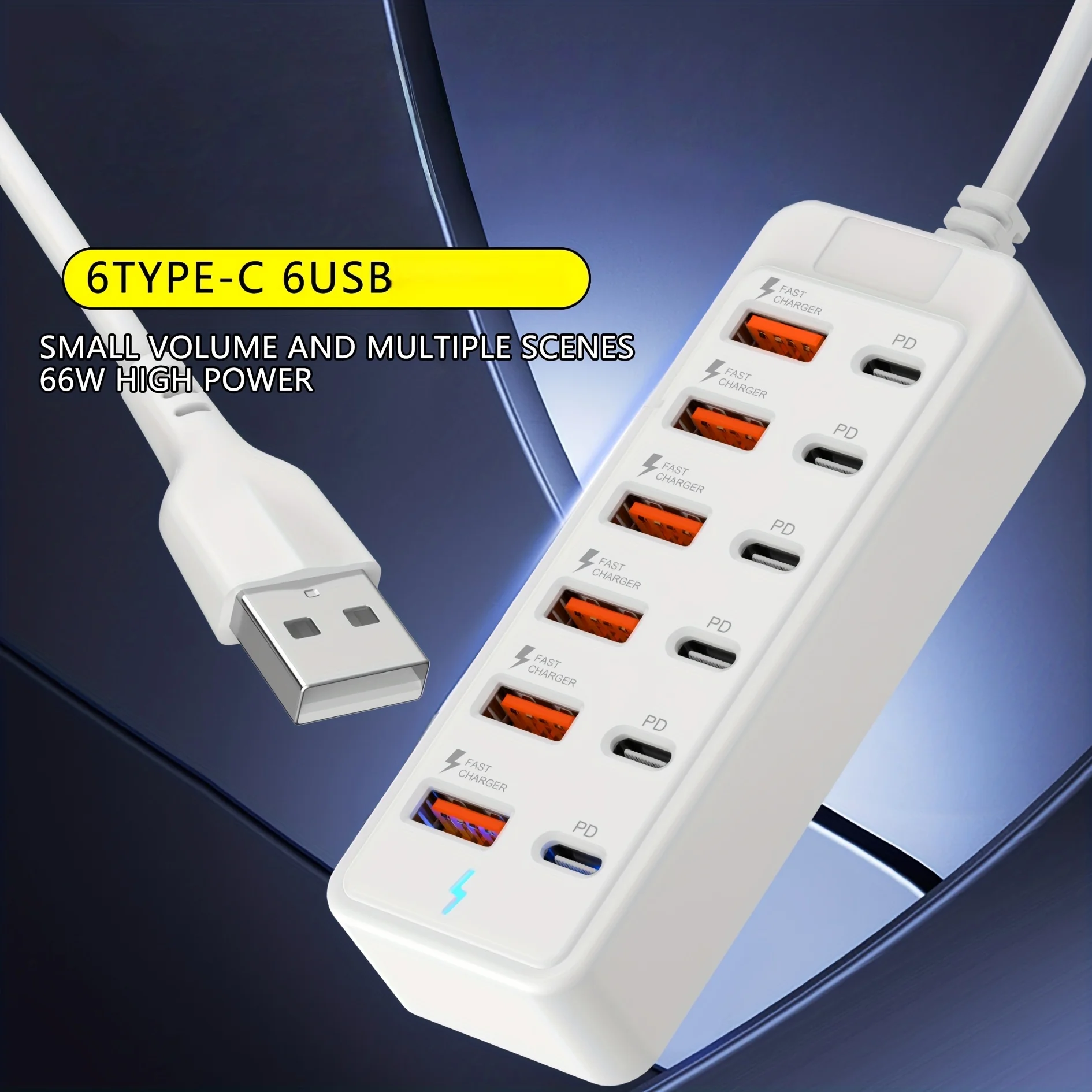 

Быстрое зарядное устройство с 6 портами USB, адаптер питания с LED-индикатором, многопортовое зарядное устройство USB A и Type-C для мобильных телефонов, путешествий, дома и офиса