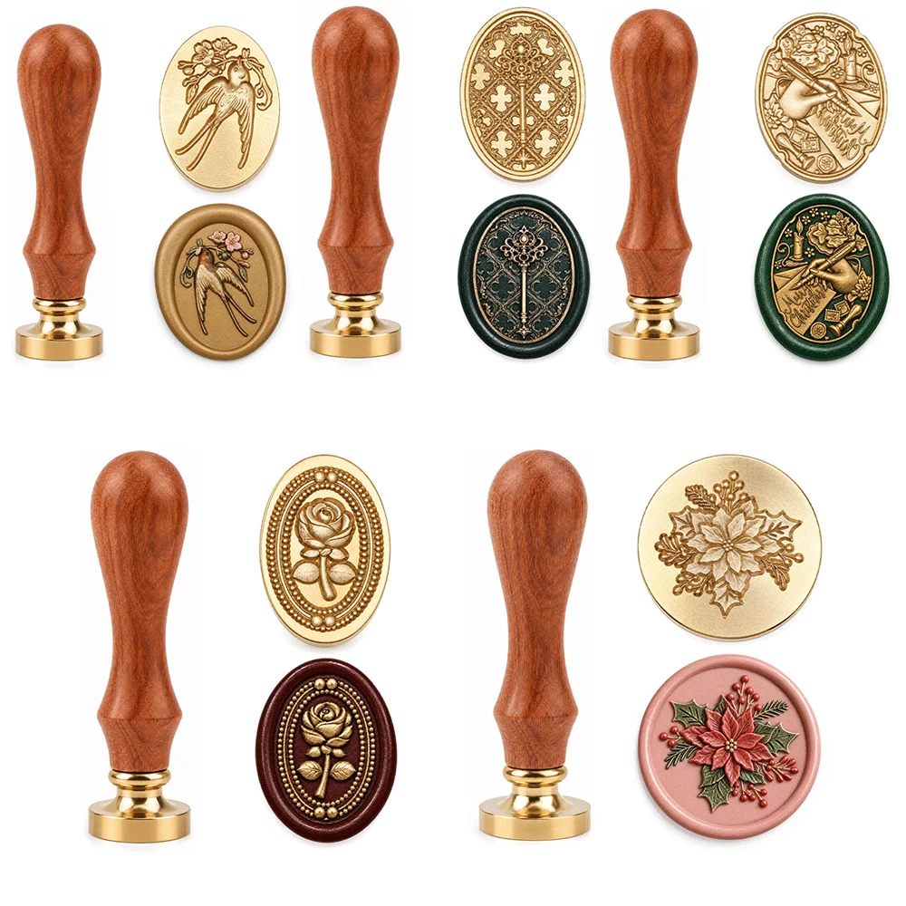 Vintage 3D Embossed Wax Seal Stamp with Handle,writer Illustration Brass Sealing Stamp for Envelope Wedding Invitation DIY Craft
