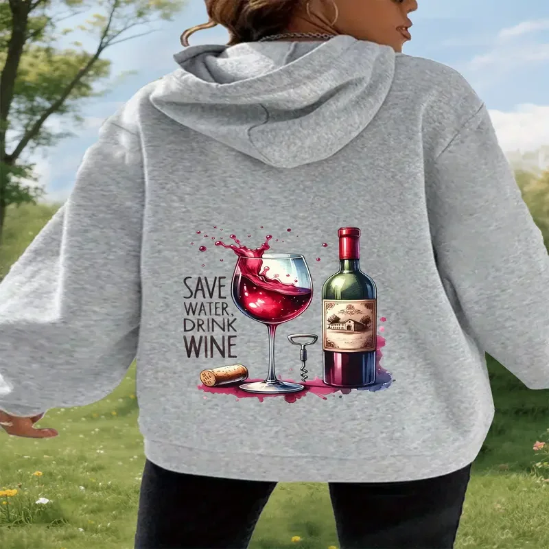 

Женская толстовка с капюшоном Wine Lover, пуловер с графическим рисунком, повседневная шикарная толстовка с капюшоном и принтом, осенне-зимняя уличная одежда, наряд для дегустации вина