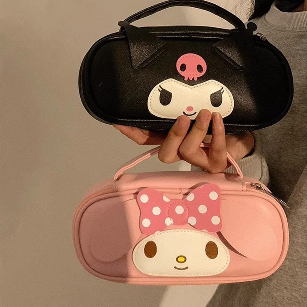 Kawaii Sanrio Kuromi Leather Makeup Organizer Cute Melody Kit da toilette femminile borse Make Up Case Storage Pouch Girl Gifts