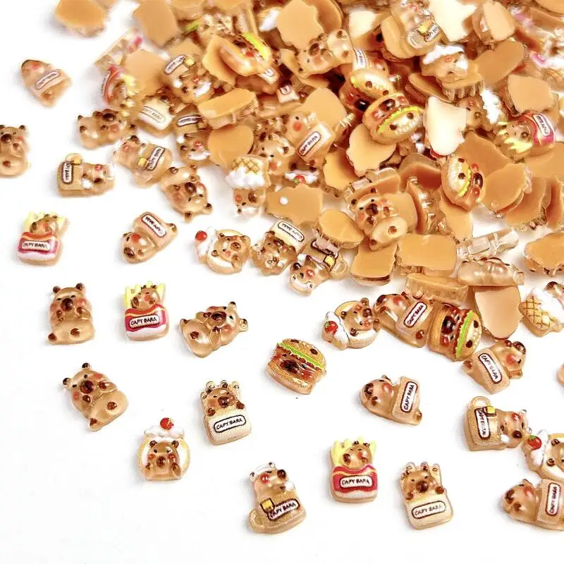 50pcs Resin Cartoon Cute Hamster Series Nail Charms Creative Hamburger Cake Delicacy Guinea Pig Nail Art Decoration DIY Maincure