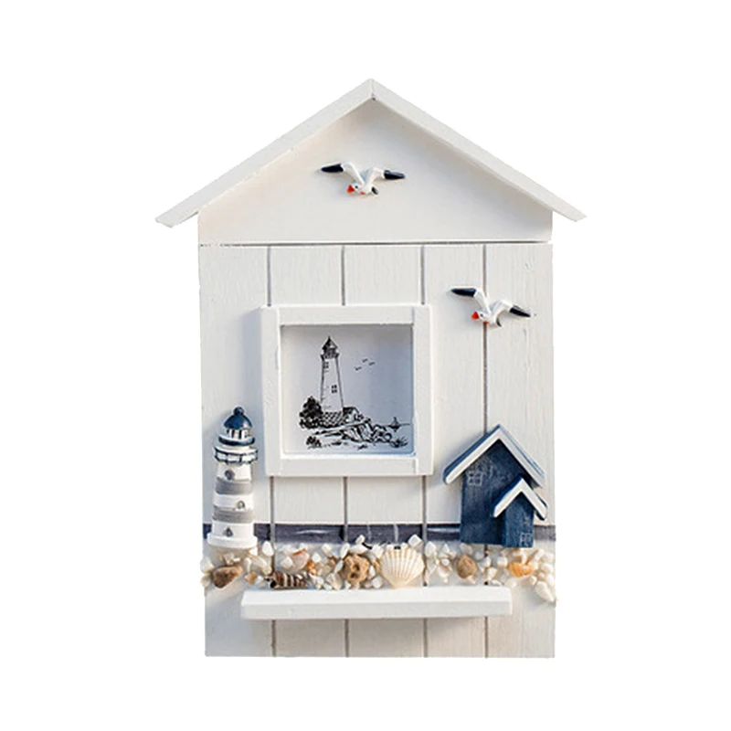 Mediterranean Style Key Cabinet Wood Nautical Style Wall Mounted Wooden Key Holder Storage Box Cabinet-A55K