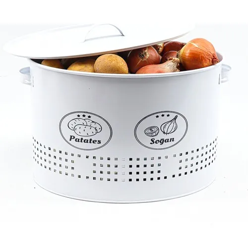 Porsima 2 Compartments Metal Potato Onion Storage Box White