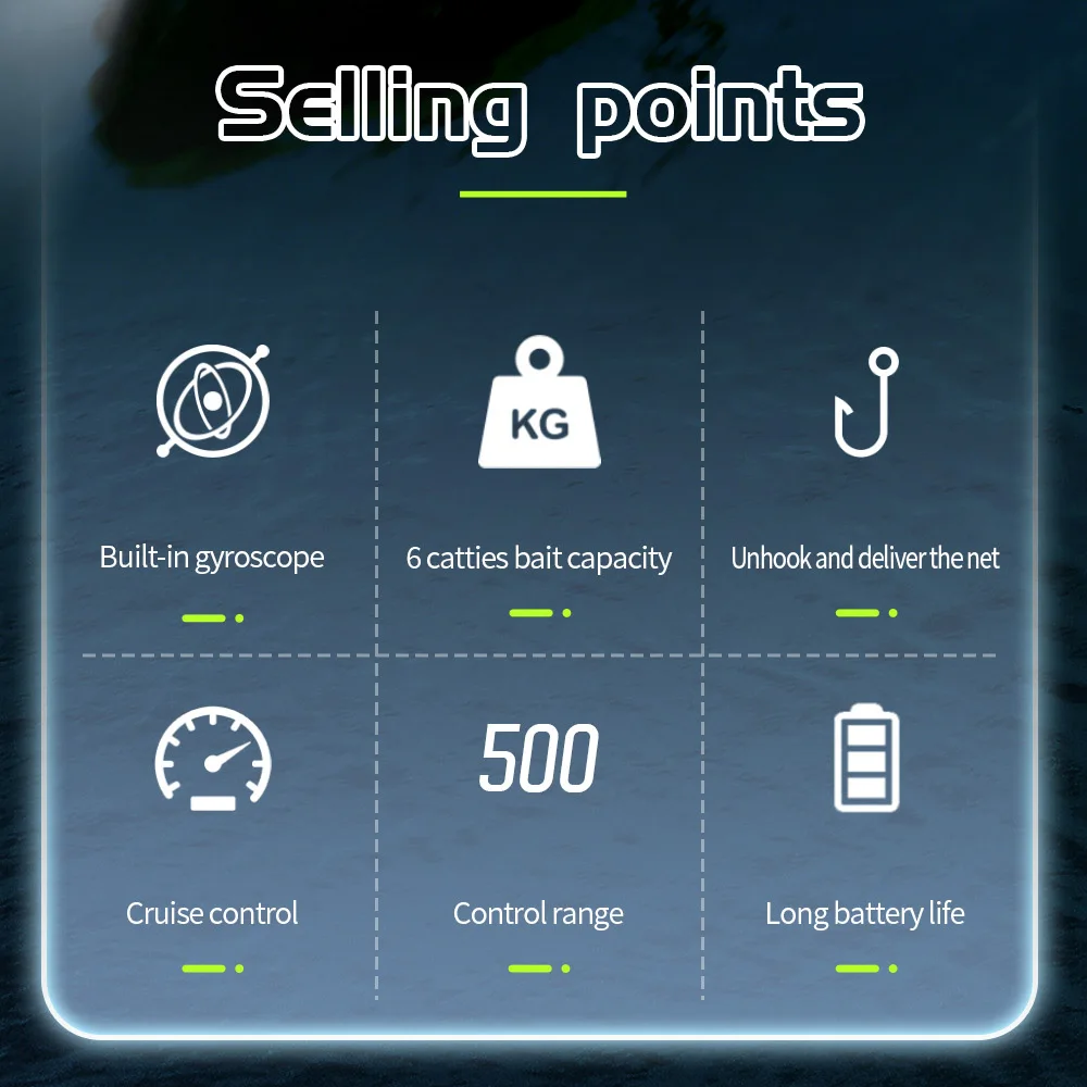 53CM Sonar Fish Finder 500M Remote Control Fish Boat 3KG Load Dual Hopper Color Screen Fixed Speed Cruise High Speed Bait Boat
