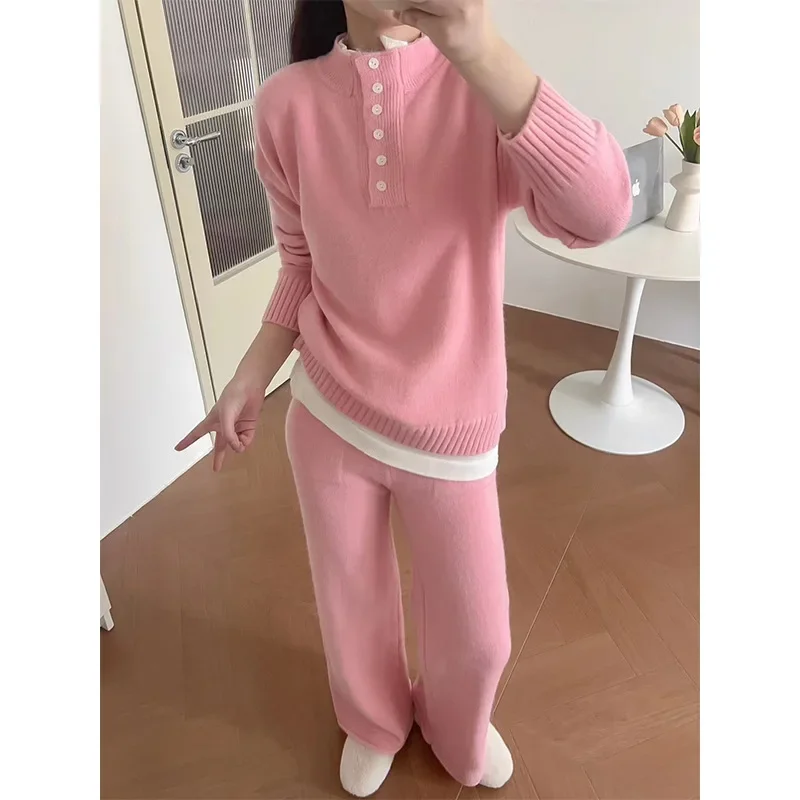 Autumn and winter women's Korean style lazy style loose fashion casual age-reducing sweater wide-leg pants suit two-piece set