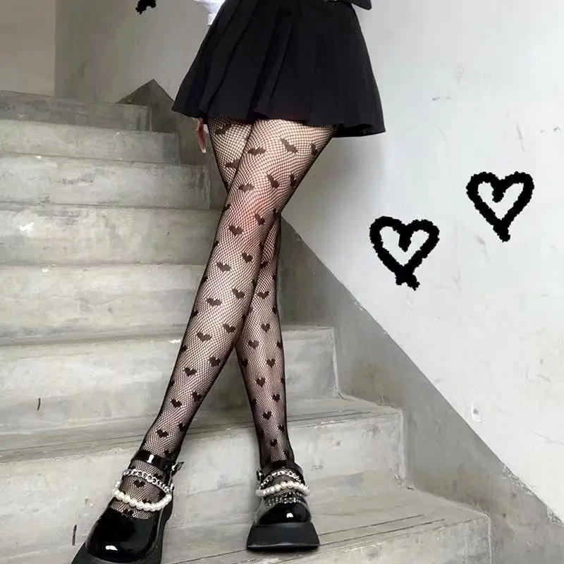 Kobiety Seksowne Oddychające Cienkie Rajstopy Serca Impreza Nowe Czarne Jedwabne Rajstopy Lolita Gothic Fishnet Cos Girls Mesh High Waist Stockings