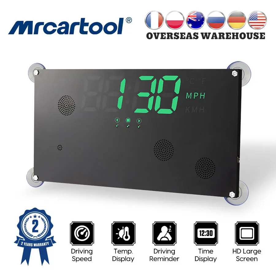 

MR CARTOOL 24V GPS HUD Gauge Head-Up Display MPH Speedometer Car Temperature Digital Meter For Car Truck Buses Motorcycle Boat