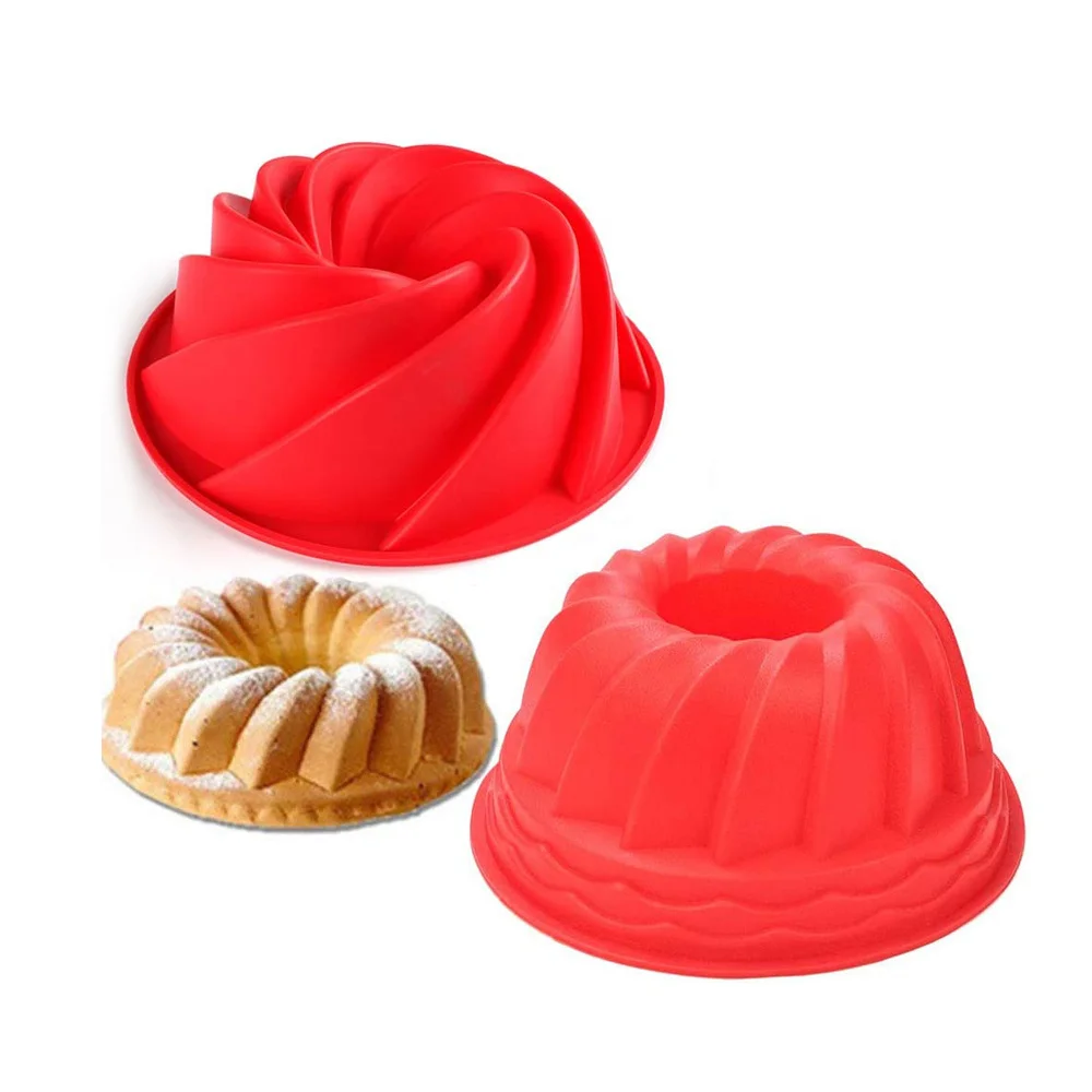 9 Inch Non Stick Silicone Cake Bundt Pan Fancy Spiral Jelly Bread Heritage Baking Bakeware For Birthday Party   10103