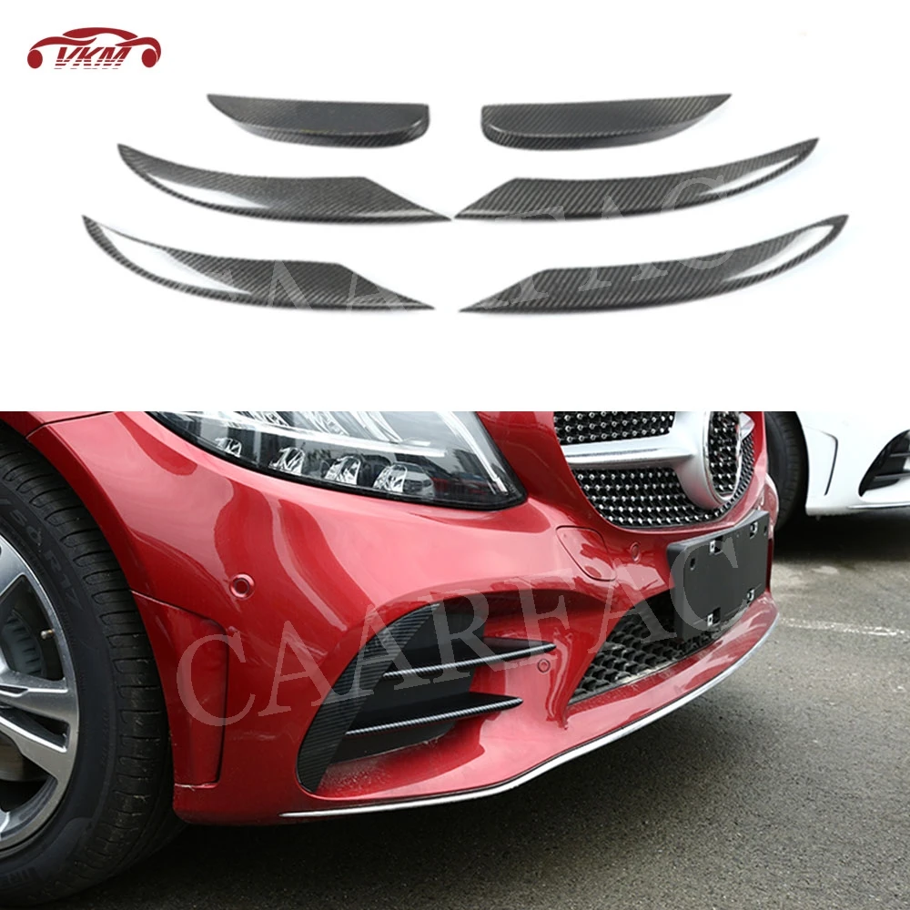 6 PCS Front Fog light Cover trims Strips for Benz C Class W205 C205 C180 C260 C300 2019-2022 Cabon Fiber ABS Car Grille Decals