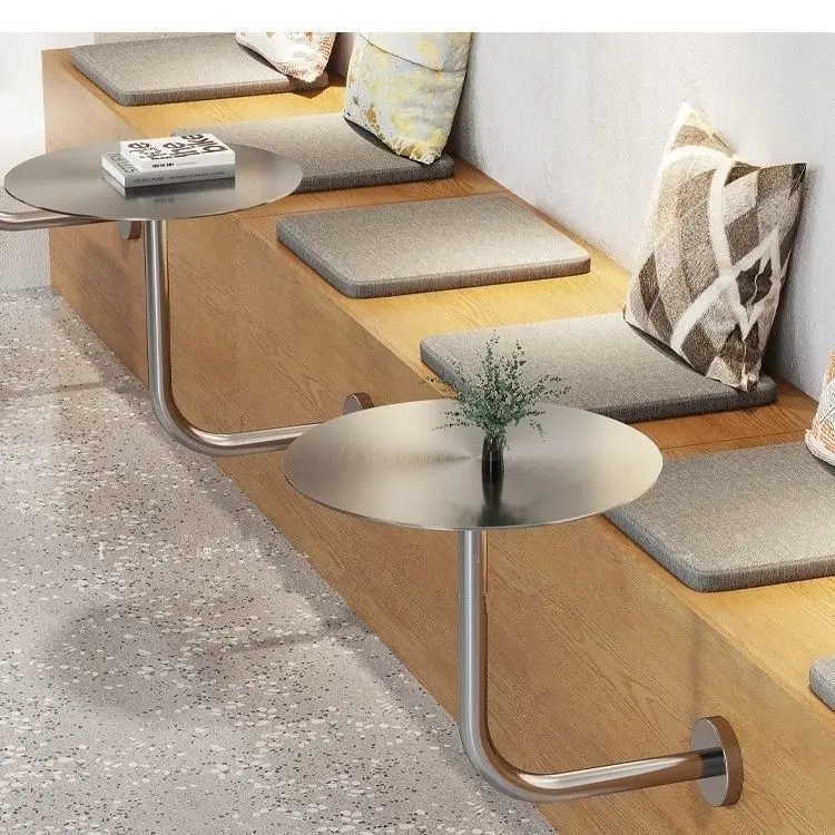 L-Shaped Coffee Table Circular Stainless Steel Restaurant Side Table Wall Mounted Small Round Table Coffee Shop Decoration