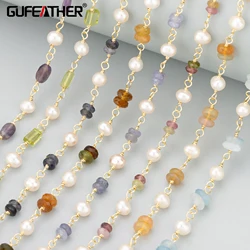 GUFEATHER C404,chain,14K gold plating,natural stone pearl,nickel free,hand made,jewelry making,diy bracelet necklace,50cm/lot