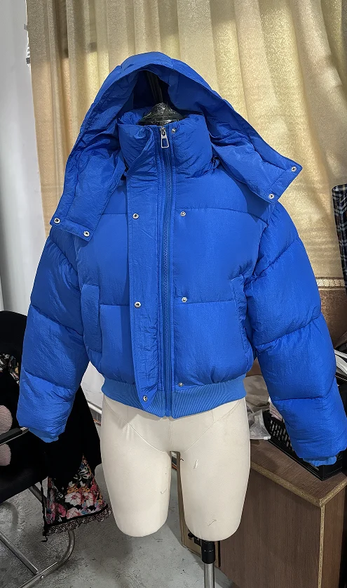 Women's Winter Jacket Hooded Short Top Cropped Drawstring Waist Coat Long Sleeve Warm Oversized Jackets Streetwear Woman Clothes