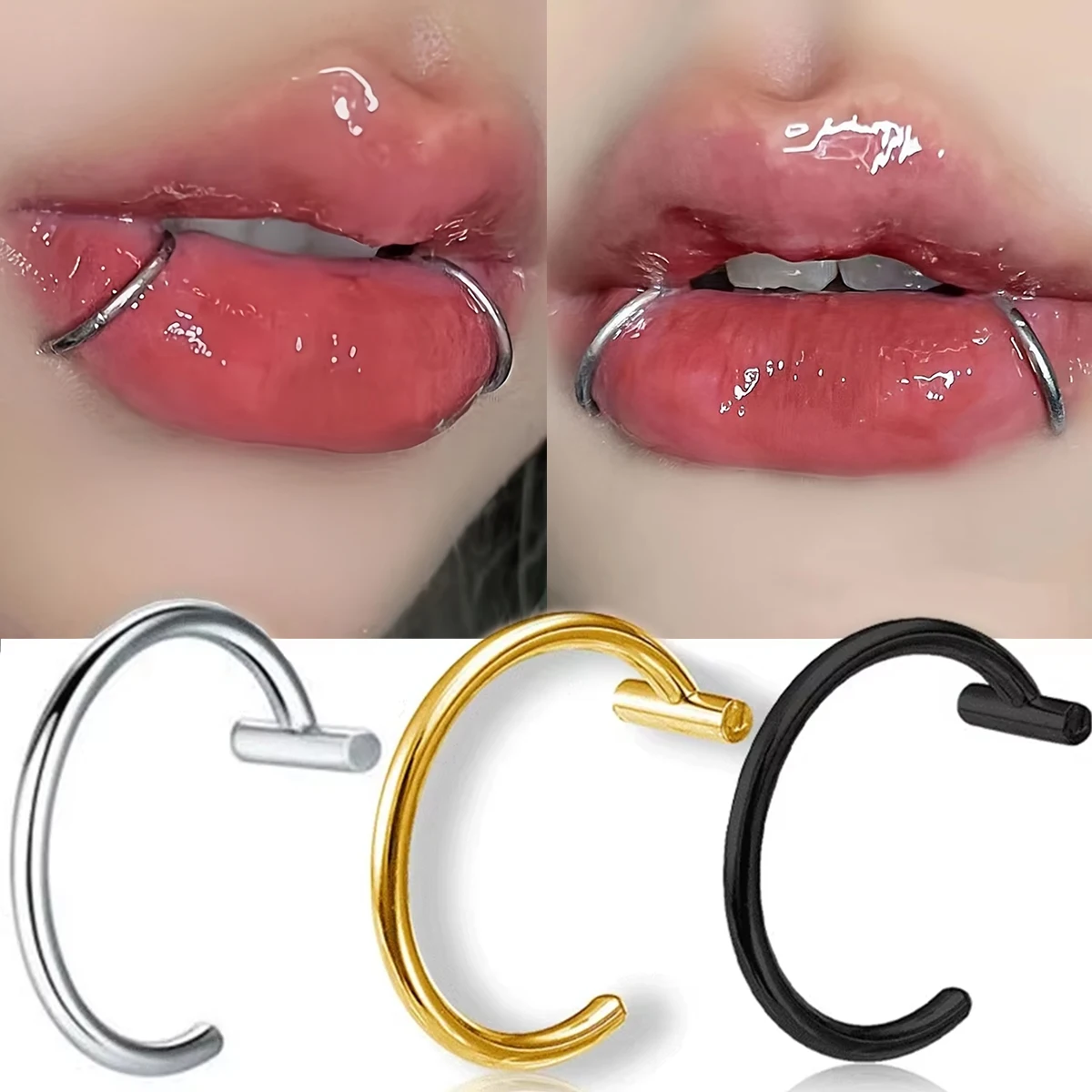 Anneau de lèvre factice en forme de C en acier inoxydable 304, sans perçage, style punk hip-hop, bijoux unisexe, emballé individuellement