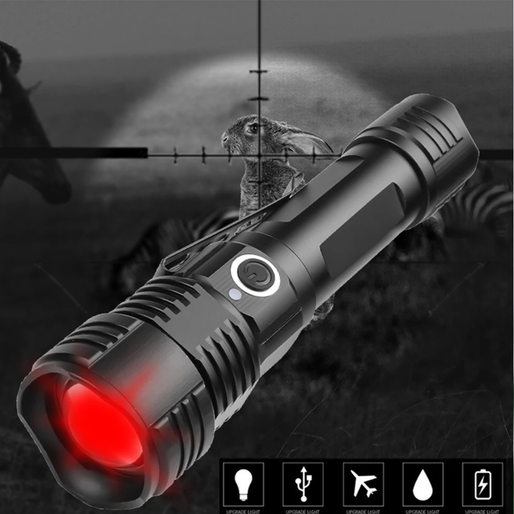

1Pcs Portable LED Flashlight Aluminum Alloy USB Rechargeable Telescopic Zoom Outdoor Camping Hiking Hunting Torch