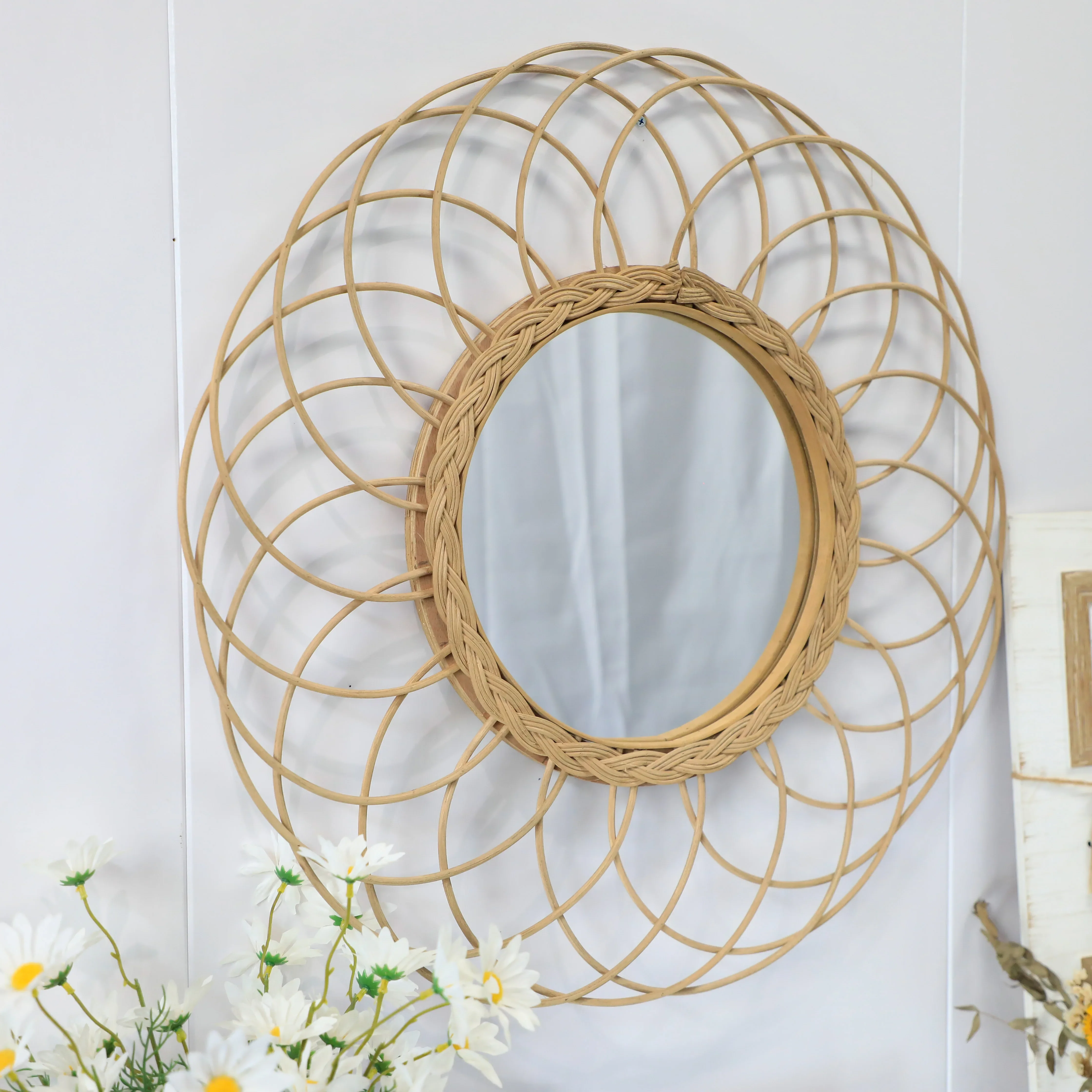 

64x64cm High quality decoration bamboo round wall mirrors environmental friendly decorative large circle mirror